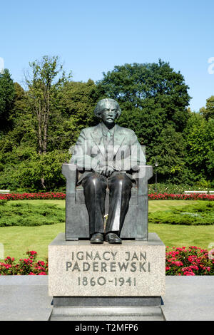 Le Monument à Ignacy Jan Paderewski Château Ujazdowski Parc dans le centre-ville de Varsovie, Pologne. Banque D'Images