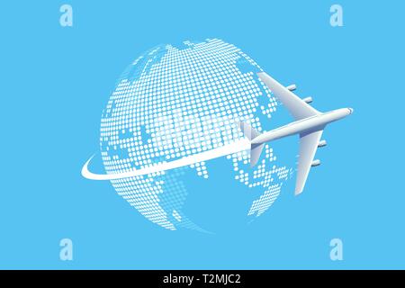 Avion survolant la carte du monde. Illustration de Vecteur