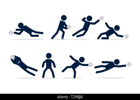 Jeu de football ou soccer player, actions gardien pose stick figure. Illustration de Vecteur