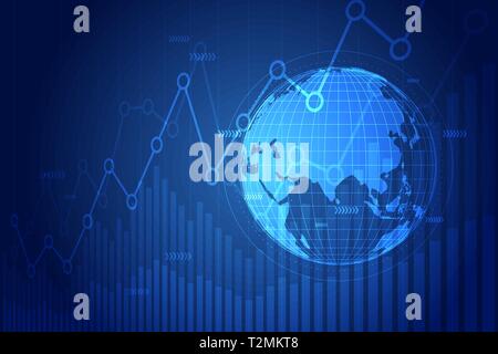 Graphique boursier .la croissance de l'entreprise graphique graphique de trading investir en bourse sur fond sombre. Graphique de tendance haussière, point. Illustration de Vecteur