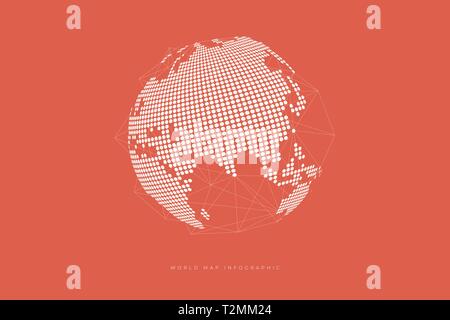 Globe simple forme, carte du monde créé à partir de points sur fond orange. Concept de connexion global. Illustration de Vecteur