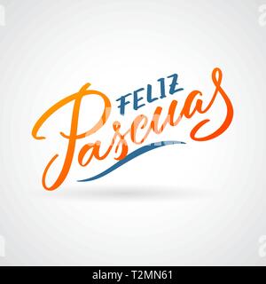 Feliz - Pascuas salutations de Pâques sur la typographie vecteur espagnol, la calligraphie, le lettrage, l'écriture en deux couleurs. Pour la bannière, étiquette, tag, affiche, Wal Illustration de Vecteur
