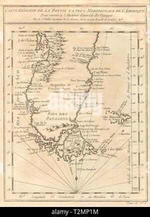 "La partie la plus méridionale de l'Amérique". La Patagonie. Le Chili. BELLIN carte 1753 Banque D'Images