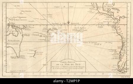 'Carte réduite de la Mer du Sud". Pacifique Sud. L'Australie. BELLIN carte 1753 Banque D'Images