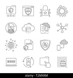 GDPR et politique de confidentialité, protection numérique, technologie de sécurité, ensemble d'icônes simples. Contour modifiable. SPE 10. Illustration de Vecteur