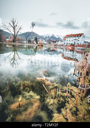 Blue Mountain Lake avec reflet dans Puchberg am Schneeberg en Basse-Autriche au printemps Banque D'Images