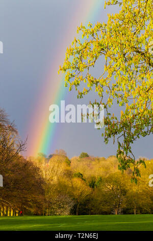 Northampton. Royaume-uni 03 avril 2019. Météo France : un arc-en-ciel de couleurs vives sur Abington Park Crédit : ce soir, Keith J Smith./Alamy Live News Banque D'Images