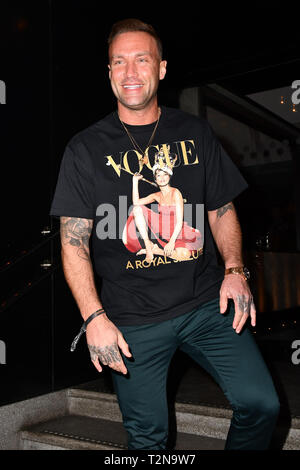 Londres, Royaume-Uni. 3 avril, 2019. Calum Best Talent Management Group TMA assister à la soirée de lancement de l'hôte pour leur nouveau dating app, la liste à 100 Wardour Street le 3 avril 2019, Londres, Royaume-Uni. Credit Photo : Alamy/Capital Live News Banque D'Images