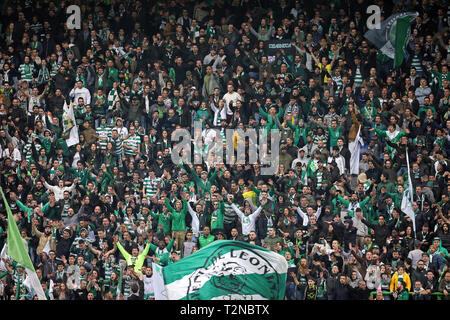 Lisbonne, Portugal. 06Th avr, 2019. Sporting CP partisans pendant la Coupe du Portugal Placard 2018/2019, 2ème main - demi-finale match de foot entre Sporting CP vs SL Benfica. (Score final : Sporting CP 1 - 0 SL Benfica) Credit : SOPA/Alamy Images Limited Live News Banque D'Images