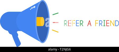 Haut-parleur et d'inviter un ami texte, programme de référence dans l'industrie de l'Internet, les médias sociaux, dans le style d'illustration vectorielle, télévision Illustration de Vecteur
