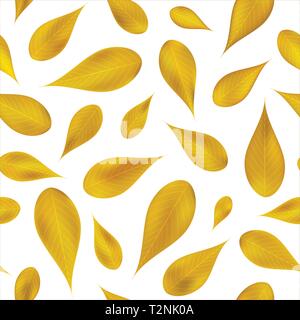 Feuilles jaune motif transparent, blanc sur fond isolé. Feuilles d'or pour la texture réaliste et web design d'impression, de la couverture, de l'affiche. Vector EPS 10 illu Illustration de Vecteur