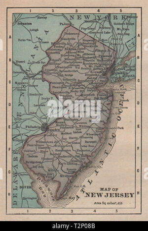 Miniature Antique carte de l'état du New Jersey par K.L. Armstrong 1891 ancien Banque D'Images