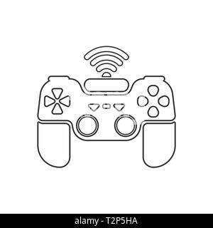 Le vecteur noir contour de la manette de jeu avec une connexion wi-fi est isolé sur un fond blanc. Le concept est de jeu vidéo ou d'ordinateur. Illustration de Vecteur
