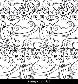 Doodle cartoon dessiné à la main avec le sourire et le goût, d'un café sans thème. Kawaii, détaillé avec beaucoup d'objets pour la couleur de fond vecteur Illustration de Vecteur