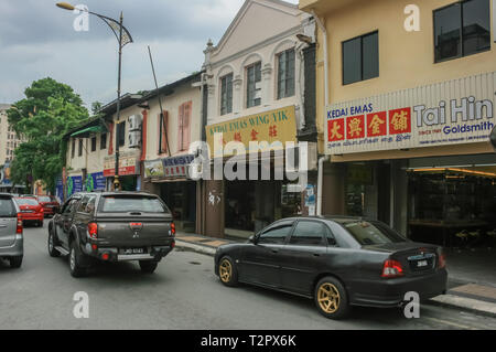 Maisons traditionnelles dans le district patrimonial de Johor Bahru, Malaisie Banque D'Images