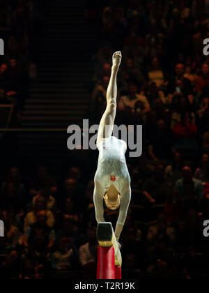 Birmingham, Angleterre, RU. 23 mars, 2019. La Chine Jieyu Liu en action au cours de la concurrence, de la femme pendant la Coupe du Monde de Gymnastique 2019, au Banque D'Images