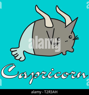 Bunny Capricorne signe du zodiaque en style cartoon. illustration sur un fond de couleur. Signé avec le signe de zodiaque Banque D'Images