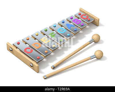 Huit couleurs remarque, une octave xylophone 3D render illustration isolé sur fond blanc Banque D'Images