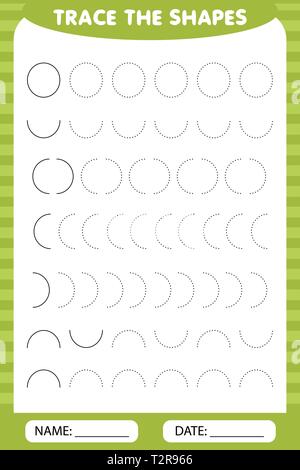 L'apprentissage pour les enfants, les tâches de dessin. trace les formes géométriques autour des cercles le contour. Illustration de Vecteur