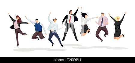 Sauter les gens d'affaires. Grand groupe de gens d'affaires de saut vector isolé sur fond blanc. Illustration de Vecteur