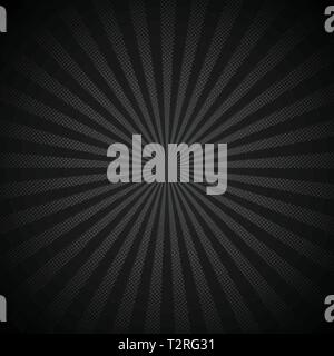 Absrtract starburst brillant rétro fond noir avec motif de points de demi-teintes texture style. Rayons Vintage toile, flèche, la bande dessinée. Cartoon pop art modèl Illustration de Vecteur