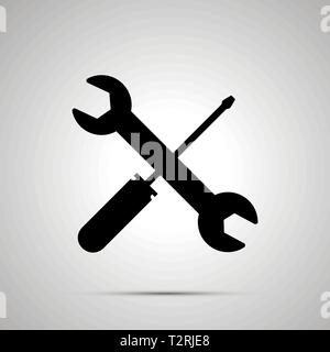 Outils de travail, silhouette noire simple icône réglages avec ombre Illustration de Vecteur