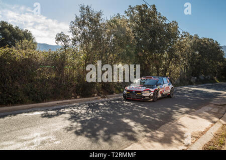 Regino, corse - le 31 mars 2019. K. Kajetanowicz & M. Szczepaniak concurrencer dans l'étape spéciale SS13 entre Regino et Porto en Corse dans les 2 Banque D'Images