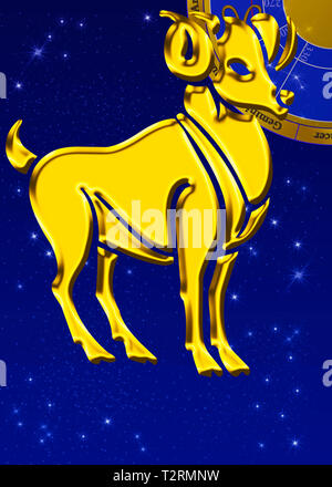 Signe du Zodiaque avec star image comme secours d'or en face d'un sombre ciel bleu Banque D'Images