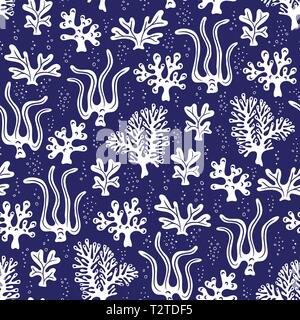 Mignon Hand-Drawn fantaisiste de la vie de la mer, les bulles, coraux, algues, algues Vector Modèle transparent. Fond de l'océan pour les enfants monochrome. Télévision sous la mer dessiner Illustration de Vecteur