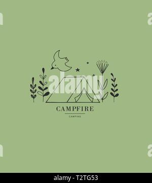 Hand drawn tente, camping, logo, icône. Vector illustration Illustration de Vecteur