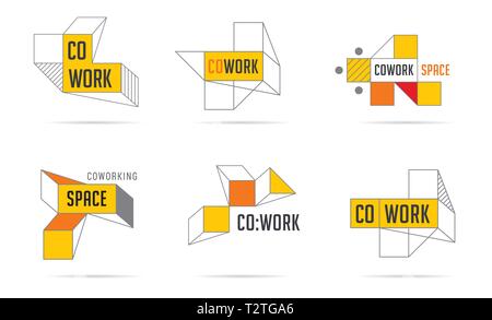 Espace de coworking, logo et icônes de la zone de réseautage des collection. Conception vectorielle Illustration de Vecteur