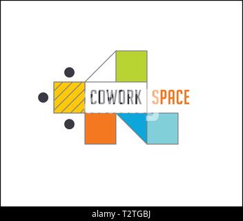 Espace de coworking, logo et l'icône de la zone de réseautage. Modèle de conception de scénario Illustration de Vecteur