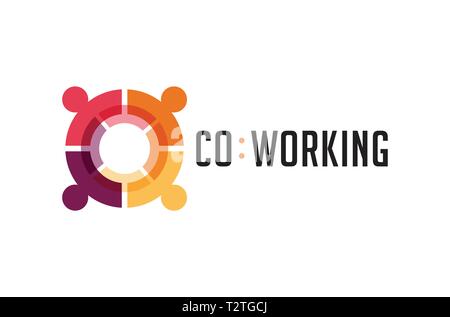 Espace de coworking, logo et l'icône de la zone de réseautage. Modèle de conception de scénario Illustration de Vecteur