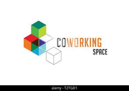 Espace de coworking, logo et l'icône de la zone de réseautage. Modèle de conception de scénario Illustration de Vecteur