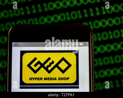 L'Ukraine. 4ème apr 2019. Sur cette photo, l'illustration a vu le logo de la société Geo affichée sur un smart phone Crédit : Igor/Goiovniov SOPA Images/ZUMA/Alamy Fil Live News Banque D'Images