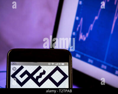 L'Ukraine. 4ème apr 2019. Sur cette photo, l'illustration a vu le logo de la société Geo affichée sur un téléphone intelligent. Crédit : Igor/Goiovniov SOPA Images/ZUMA/Alamy Fil Live News Banque D'Images