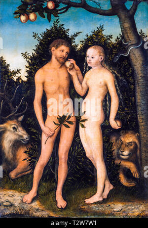 Lucas Cranach le Vieux, Adam et Eve dans le paradis (l'automne), peinture, 1533 Banque D'Images