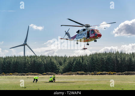 C'est un exercice d'entraînement de l'HMCG par rapport au nouveau personnel à l'Aérodrome de Boyndie, Aberdeenshire, Ecosse le samedi 30 mars 2019. Photographié b Banque D'Images
