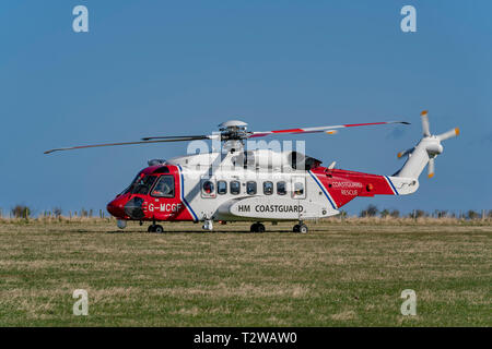 C'est un exercice d'entraînement de l'HMCG par rapport au nouveau personnel à l'Aérodrome de Boyndie, Aberdeenshire, Ecosse le samedi 30 mars 2019. Photographié b Banque D'Images