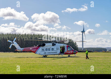 C'est un exercice d'entraînement de l'HMCG par rapport au nouveau personnel à l'Aérodrome de Boyndie, Aberdeenshire, Ecosse le samedi 30 mars 2019. Photographié b Banque D'Images