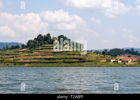 L'île de Bwama (ancienne léproserie) sur le lac Bunyonyi dans le sud-ouest de l'Ouganda, l'Afrique de l'Est Banque D'Images