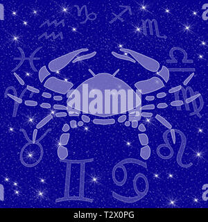 Signe du Zodiaque avec star image comme soulagement devant d'un ciel étoilé bleu foncé Banque D'Images