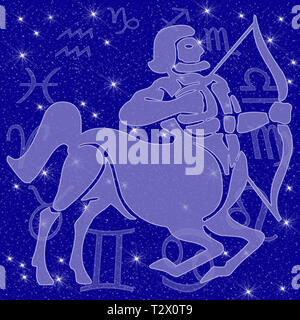 Signe du Zodiaque avec star image comme soulagement devant d'un ciel étoilé bleu foncé Banque D'Images