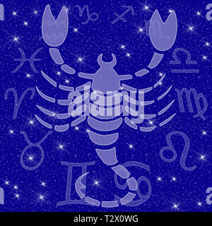Signe du Zodiaque avec star image comme soulagement devant d'un ciel étoilé bleu foncé Banque D'Images
