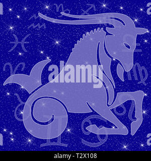 Signe du Zodiaque avec star image comme soulagement devant d'un ciel étoilé bleu foncé Banque D'Images