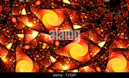 Fiery glowing vitraux fractal, générée par ordinateur résumé fond, rendu 3D Banque D'Images
