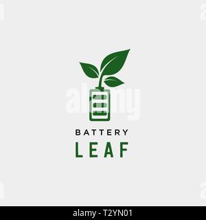 Eco leaf batterie d'énergie renouvelable de la nature simple logo template vector illustration - vector Illustration de Vecteur