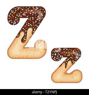 Tentant de la typographie. La conception de la police. Lettre de givrage. Sweet donut 3D Lettre Z vitrage avec crème au chocolat et bonbons. Vector Illustration de Vecteur