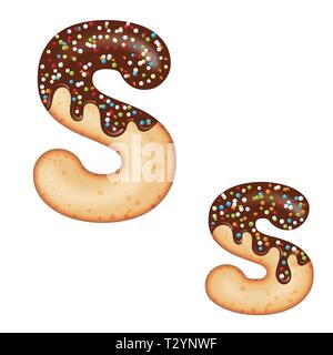 Tentant de la typographie. La conception de la police. Lettre de givrage. Sweet donut 3D LETTRE S vitrage avec crème au chocolat et bonbons. Vector Illustration de Vecteur