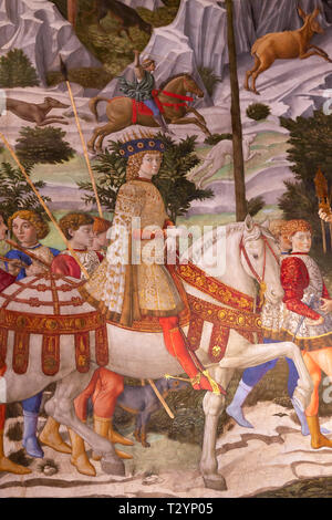 Laurent de Médicis, Laurent le Magnifique, à cheval comme Caspar le Mage, Procession de la plus jeune roi, mur ouest, Fresco cycle, le processus Banque D'Images